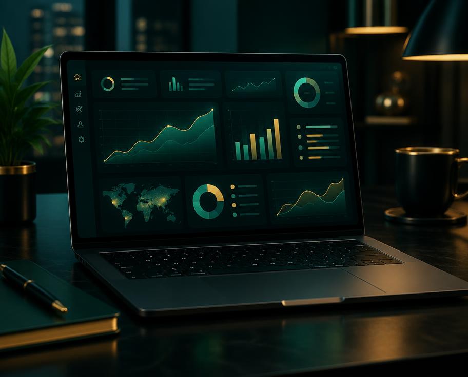 A laptop showing a marketing analytics dashboard
